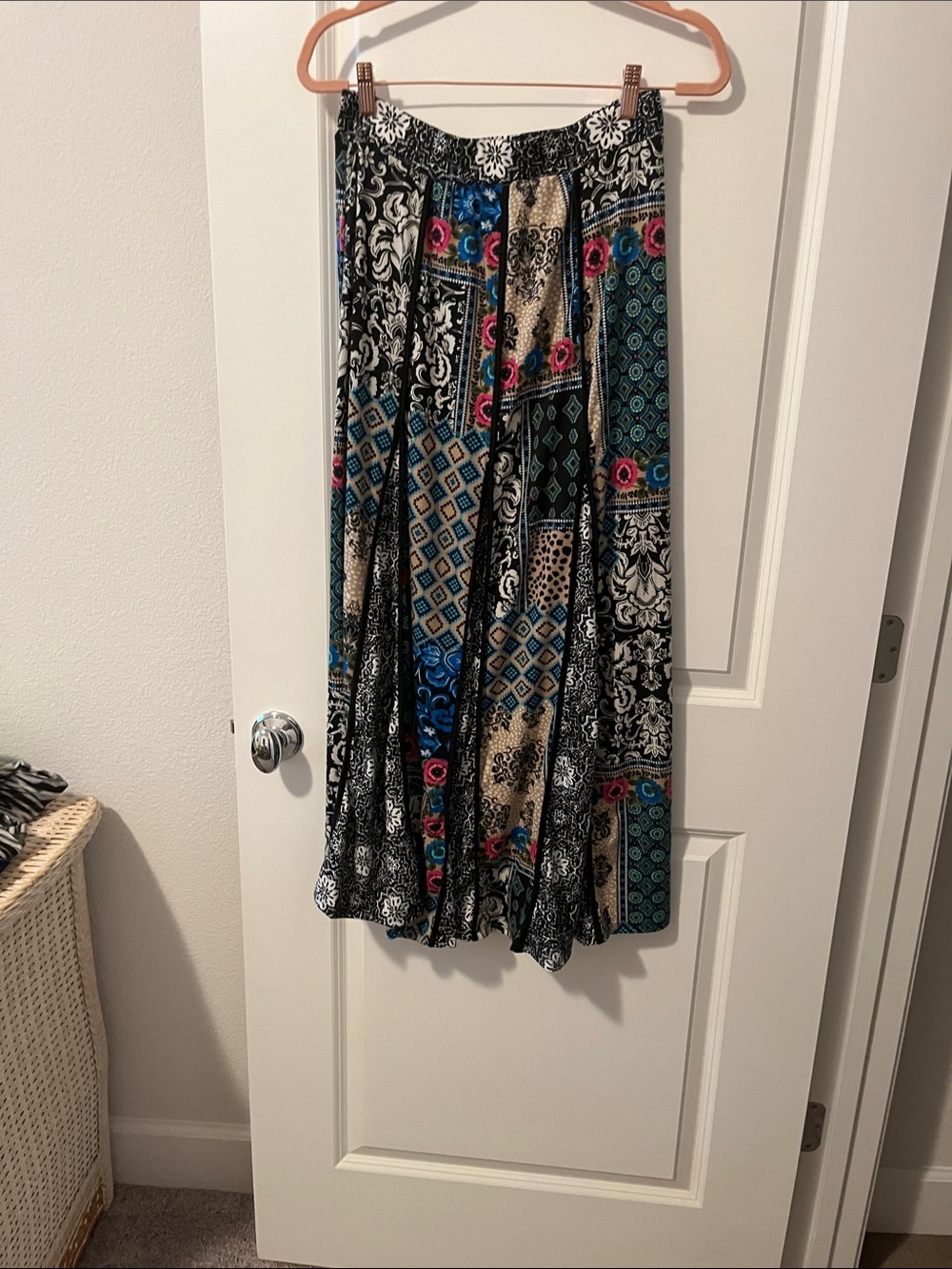 Boho Patchwork Maxi Skirt - Black Multicolor